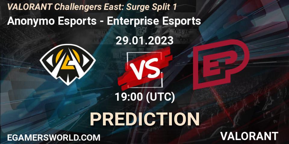 Anonymo Esports vs Enterprise Esports: Match Prediction. 29.01.23, VALORANT, VALORANT Challengers 2023 East: Surge Split 1