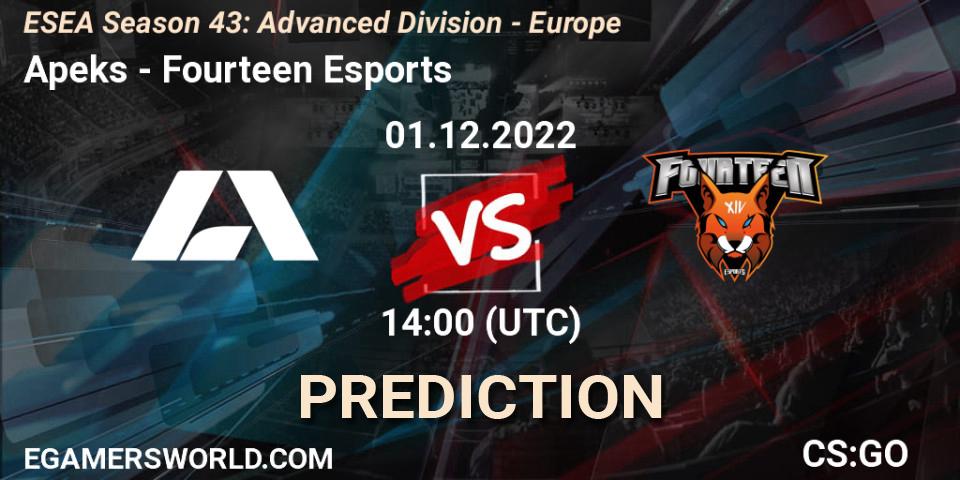 Apeks vs Fourteen Esports: Match Prediction. 01.12.22, CS2 (CS:GO), ESEA Season 43: Advanced Division - Europe