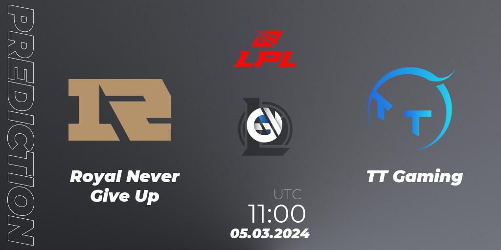 Royal Never Give Up vs TT Gaming: Match Prediction. 05.03.24, LoL, LPL Spring 2024 - Group Stage