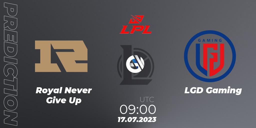 Royal Never Give Up vs LGD Gaming: Match Prediction. 17.07.23, LoL, LPL Summer 2023 Regular Season
