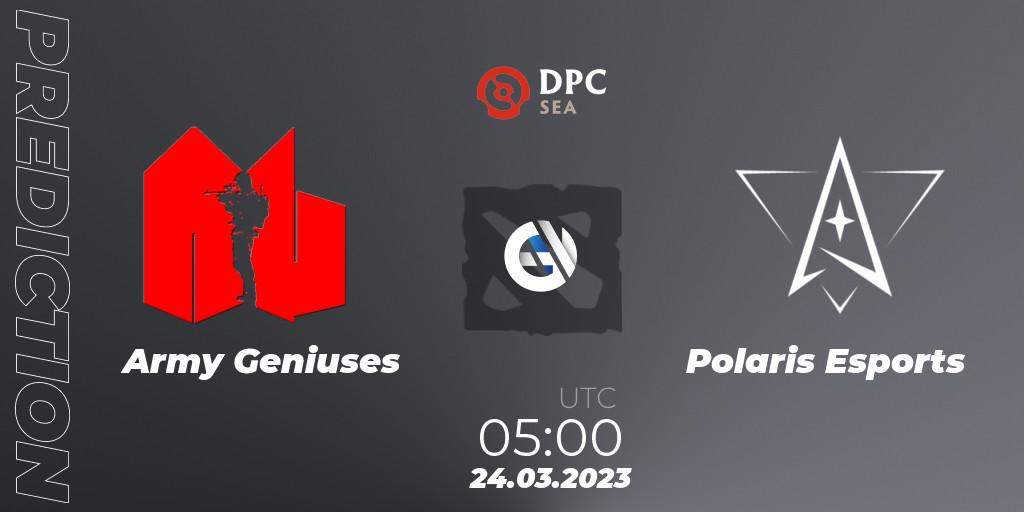 Army Geniuses vs Polaris Esports: Match Prediction. 24.03.23, Dota 2, DPC 2023 Tour 2: SEA Division I (Upper)