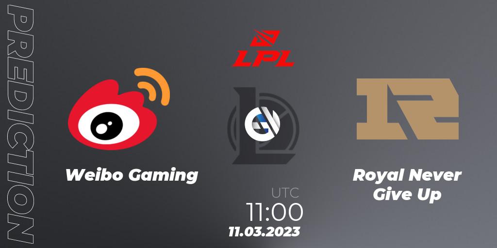 Weibo Gaming vs Royal Never Give Up: Match Prediction. 11.03.23, LoL, LPL Spring 2023 - Group Stage