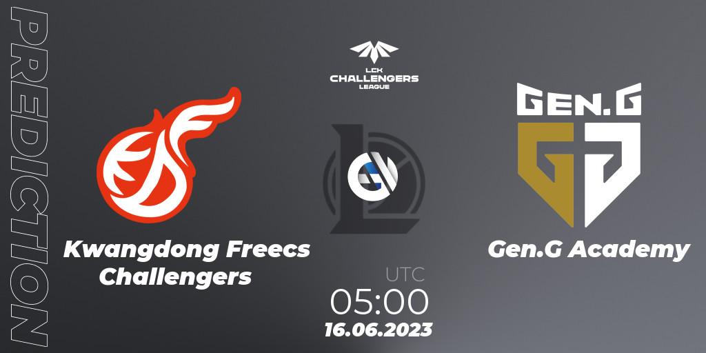Kwangdong Freecs Challengers vs Gen.G Academy: Match Prediction. 16.06.23, LoL, LCK Challengers League 2023 Summer - Group Stage