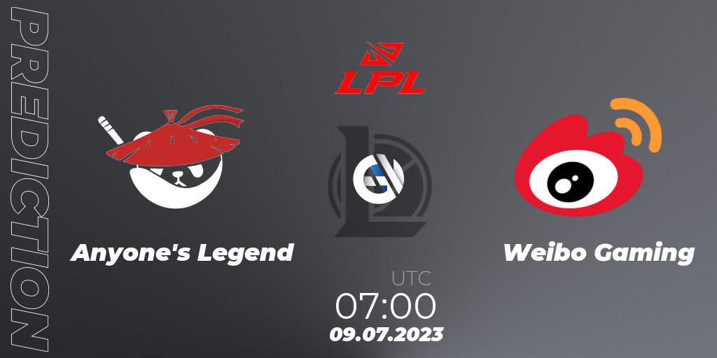 Anyone's Legend vs Weibo Gaming: Match Prediction. 09.07.23, LoL, LPL Summer 2023 Regular Season