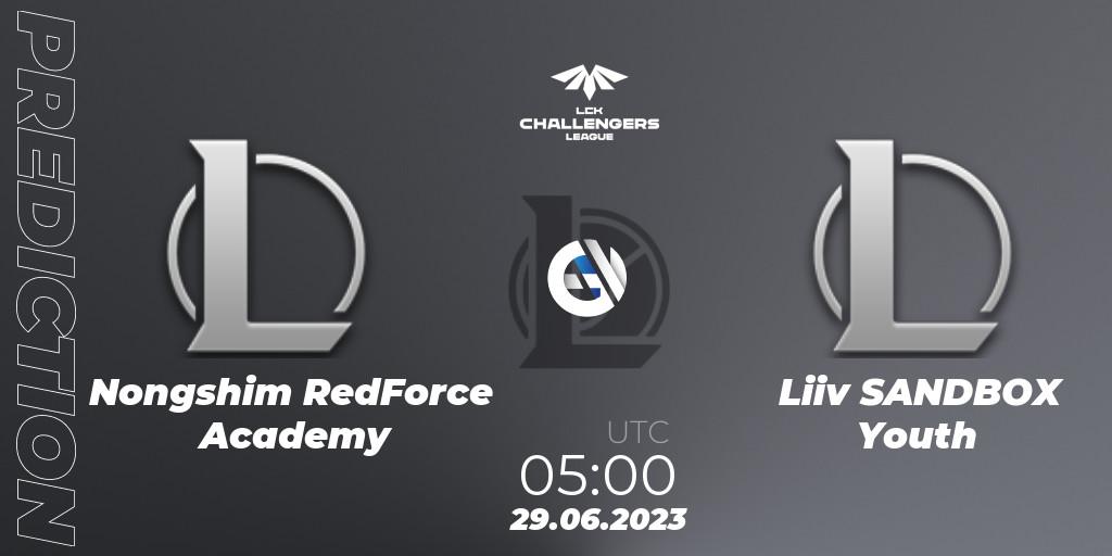 Nongshim RedForce Academy vs Liiv SANDBOX Youth: Match Prediction. 29.06.23, LoL, LCK Challengers League 2023 Summer - Group Stage