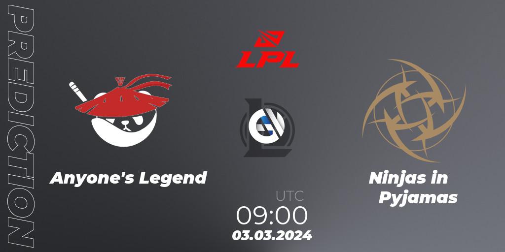 Anyone's Legend vs Ninjas in Pyjamas: Match Prediction. 03.03.24, LoL, LPL Spring 2024 - Group Stage
