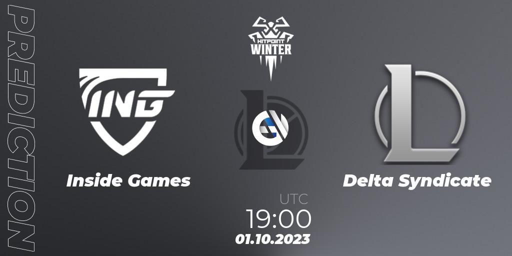 Inside Games vs Delta Syndicate: Match Prediction. 01.10.23, LoL, Hitpoint Masters Winter 2023 - Group Stage