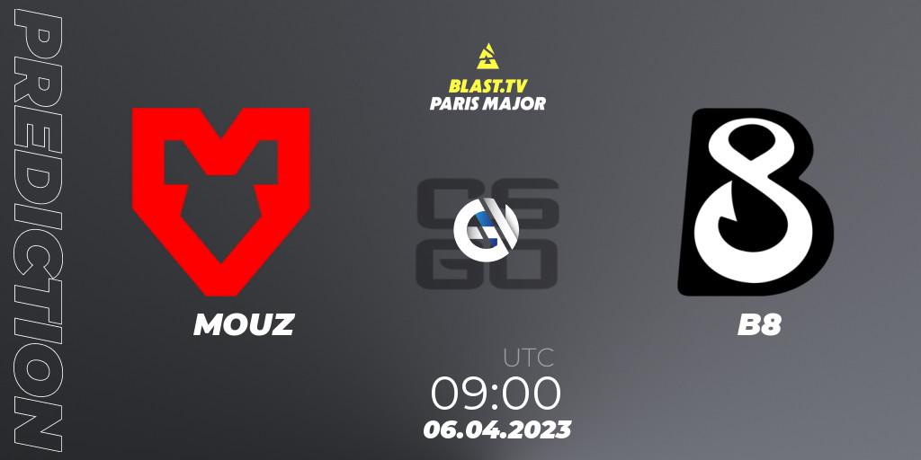 MOUZ vs B8: Match Prediction. 06.04.23, CS2 (CS:GO), BLAST.tv Paris Major 2023 Europe RMR A