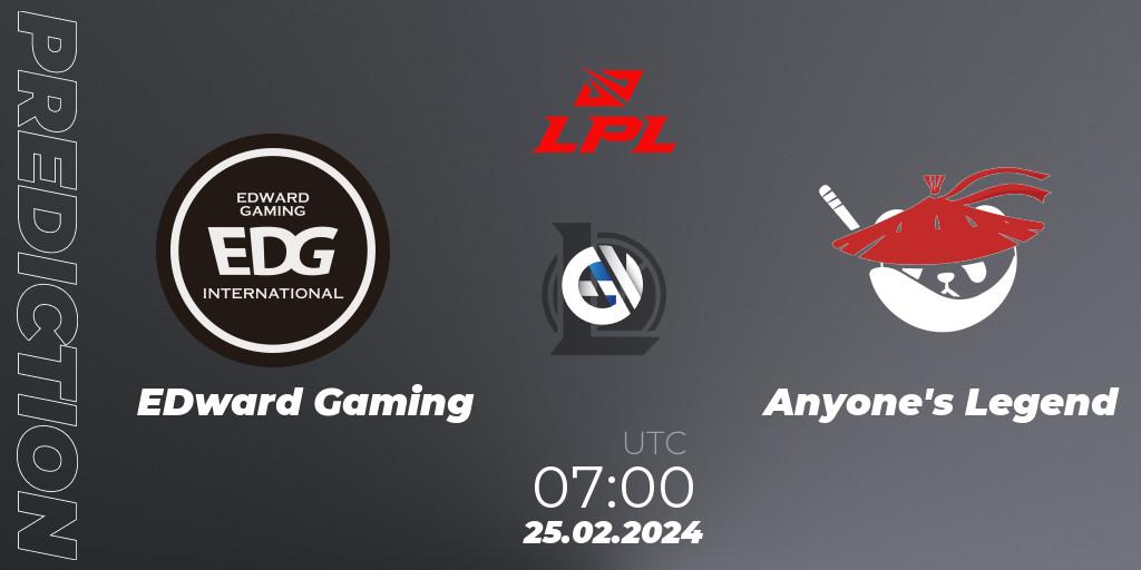 EDward Gaming vs Anyone's Legend: Match Prediction. 25.02.24, LoL, LPL Spring 2024 - Group Stage