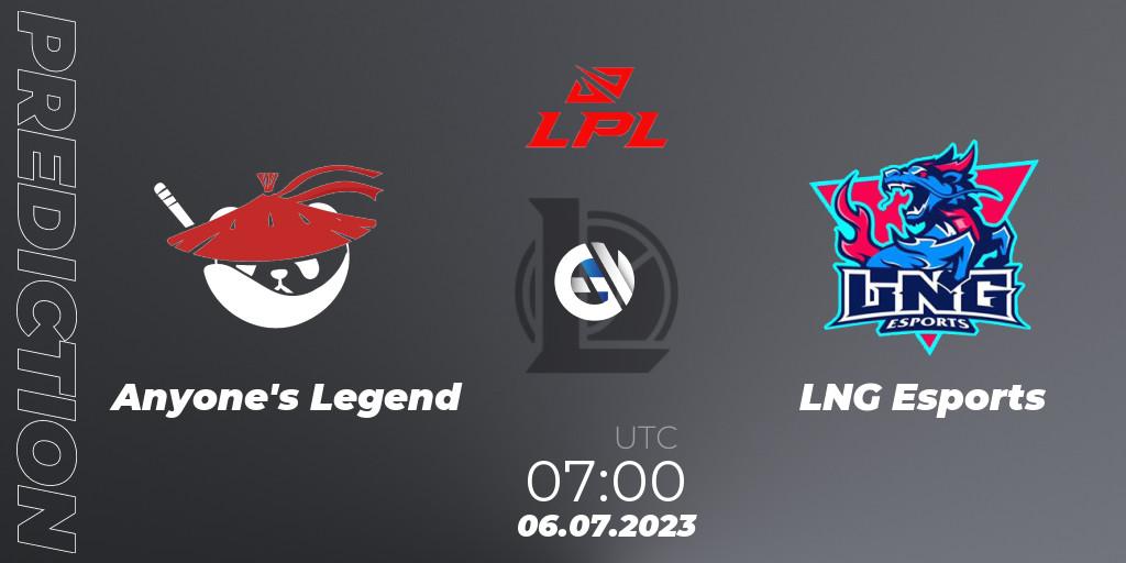 Anyone's Legend vs LNG Esports: Match Prediction. 06.07.23, LoL, LPL Summer 2023 Regular Season