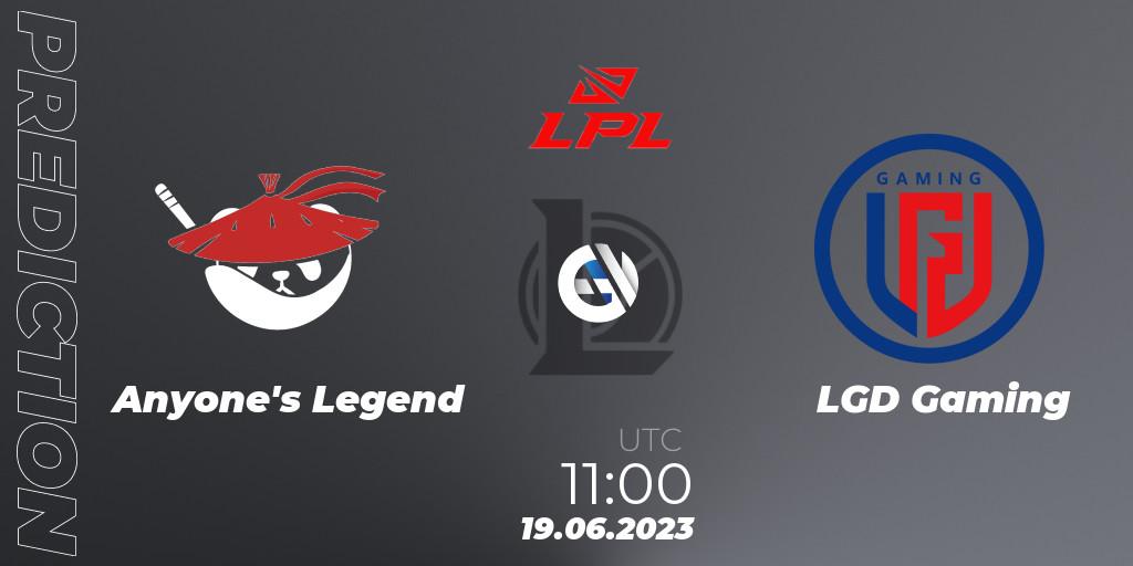 Anyone's Legend vs LGD Gaming: Match Prediction. 19.06.23, LoL, LPL Summer 2023 Regular Season