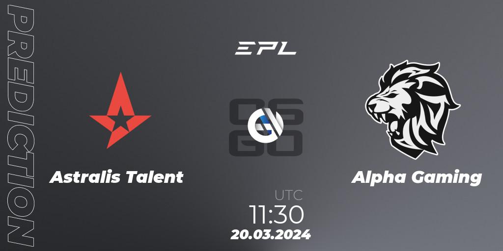 Astralis Talent vs Alpha Gaming: Match Prediction. 20.03.24, CS2 (CS:GO), European Pro League Season 16: Division 2