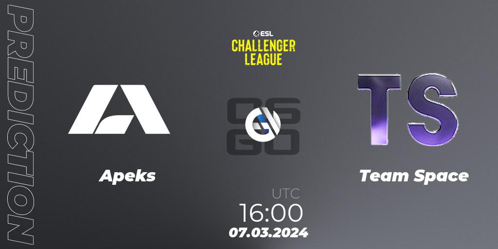 Apeks vs Team Space: Match Prediction. 07.03.24, CS2 (CS:GO), ESL Challenger League Season 47: Europe
