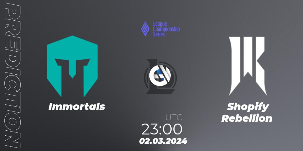 Immortals vs Shopify Rebellion: Match Prediction. 03.03.24, LoL, LCS Spring 2024 - Group Stage