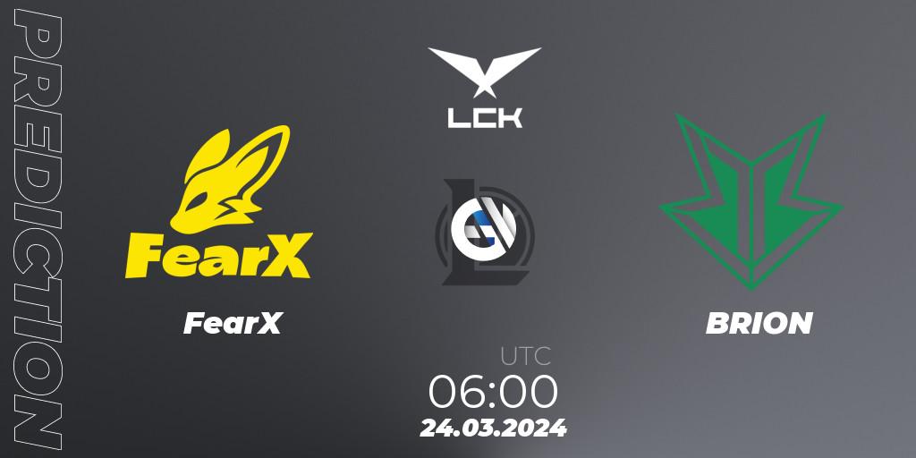 FearX vs BRION: Match Prediction. 24.03.24, LoL, LCK Spring 2024 - Group Stage