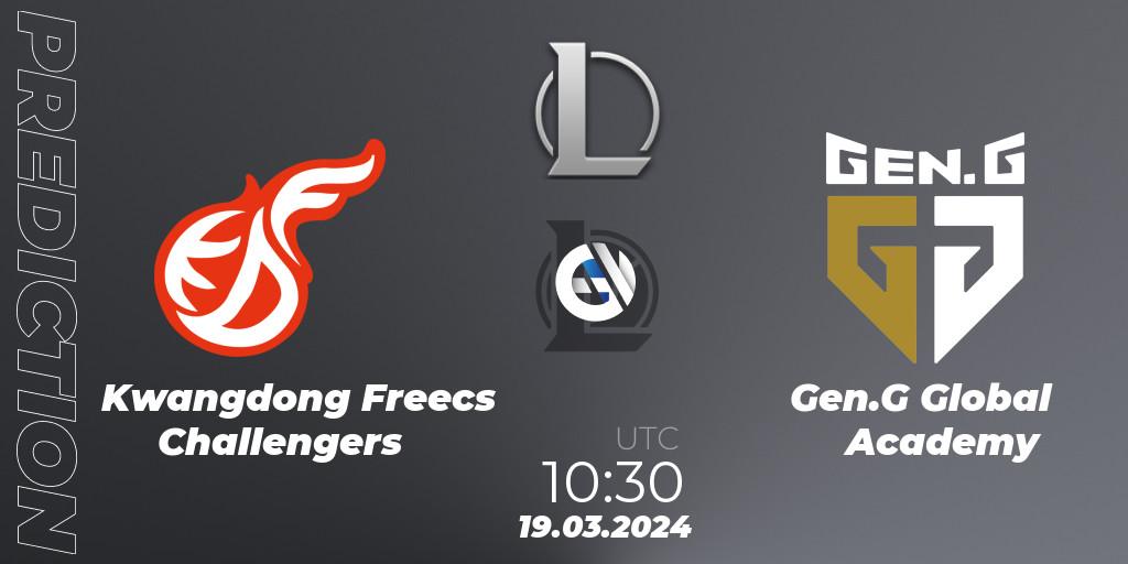 Kwangdong Freecs Challengers vs Gen.G Global Academy: Match Prediction. 19.03.24, LoL, LCK Challengers League 2024 Spring - Group Stage