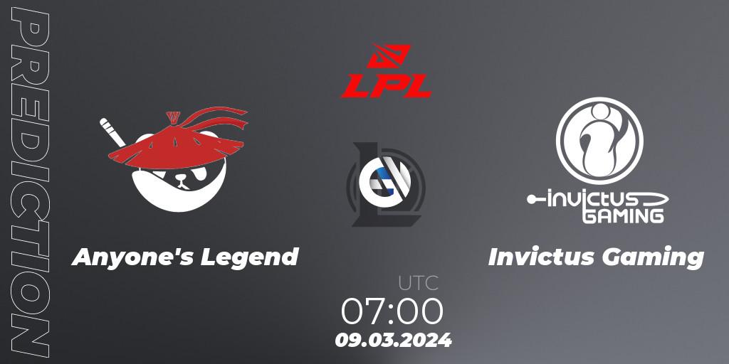 Anyone's Legend vs Invictus Gaming: Match Prediction. 09.03.24, LoL, LPL Spring 2024 - Group Stage